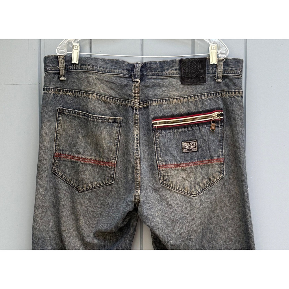 Vintage Enyce Jeans Mens Baggy Wide Leg Embroidered Zip Pocket 38x32 - Picture 3 of 10